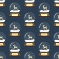 Christmas snow globe with deer seamless pattern Royalty Free Stock Photo