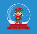 Christmas snow globe with elf inside. Merry Christmas. Celebrating new year and christmas. Vector illustration in flat style Royalty Free Stock Photo