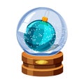Christmas Snow globe with the falling snow, with christmas ball, cartoon, vector, illustration Royalty Free Stock Photo
