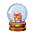 Christmas Snow globe with the falling snow, with gift and christmas balls, cartoon, vector, illustration Royalty Free Stock Photo