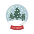 Christmas Snow globe with the falling snow and Xmas trees illustration. Royalty Free Stock Photo