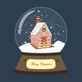 Christmas snow globe with gingerbread house illustration Royalty Free Stock Photo