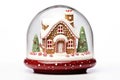 Christmas snow globe with gingerbread house inside on white background. AI generated Royalty Free Stock Photo