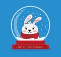 Christmas snow globe with a hare inside. Merry Christmas. Celebrating new year and christmas. Vector illustration in flat style Royalty Free Stock Photo