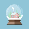 Christmas snow globe with house in the forest inside. Flat vector illustration Royalty Free Stock Photo