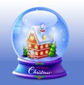 Christmas Snow globe with a house and trees Royalty Free Stock Photo