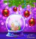 Christmas Snow globe with a house and trees Royalty Free Stock Photo