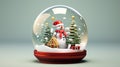 Christmas snow globe. New Year glass snow globe with snowman and presents under tree. generative ai Royalty Free Stock Photo