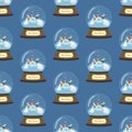 Christmas snow globe with penguins seamless pattern Royalty Free Stock Photo
