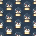 Christmas snow globe with penguins seamless pattern Royalty Free Stock Photo