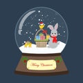 Christmas snow globe with rabbit vector illustration