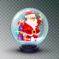 Christmas Snow Globe Realistic Vector. Cute Santa Claus With Gifts. Realistic 3d Snow Globe Toy. Winter Xmas Design Royalty Free Stock Photo