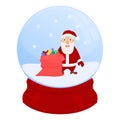 Christmas snow globe with Santa Claus and bag of gifts. Vector Christmas snow globe. Winter Royalty Free Stock Photo