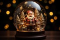 Christmas snow globe with Santa Claus in front of bokeh background. Generative AI Royalty Free Stock Photo