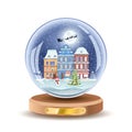 Christmas snow globe with small cityscape. Vector Xmas gift glass ball illustration. Isolated on white color. Royalty Free Stock Photo