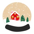 Christmas snow globe with small house and Christmas tree. Royalty Free Stock Photo