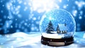 Christmas Snow globe Snowflake with Snowfall on Blue Background Royalty Free Stock Photo