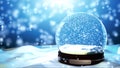 Christmas Snow globe Snowflake with Snowfall on Blue Background Royalty Free Stock Photo