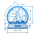 Christmas snow globe symbol with dimension lines