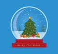 Christmas snow globe with Christmas tree and gifts inside. Merry Christmas. Celebrating new year and christmas. Vector Royalty Free Stock Photo