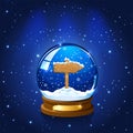 Christmas Snow globe with wooden sign Royalty Free Stock Photo