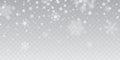 Christmas snow. Heavy snowfall. Falling snowflakes on transparent background. White snowflakes flying in the air. Vector Royalty Free Stock Photo