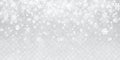 Christmas snow. Heavy snowfall. Falling snowflakes on transparent background. White snowflakes flying in the air. Vector Royalty Free Stock Photo