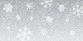 Christmas snow. Heavy snowfall. Falling snowflakes on transparent background. White snowflakes flying in the air. Vector Royalty Free Stock Photo