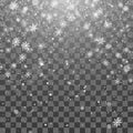 Christmas snow. Magic New Year snowfall background. Falling snowflakes on dark background. Abstract Snowfall. Vector illustration Royalty Free Stock Photo