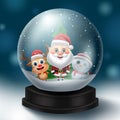 Christmas snowball characters vector concept design. Christmas snow ball element with santa claus, reindeer and snowman. Royalty Free Stock Photo