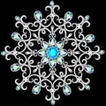 Christmas snowflake crystal precious. Beautiful jewelry, medallion, brooch, decoration on neck, mandala, frame. Fashion pattern b