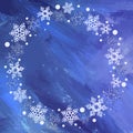 Christmas snowflake design on a watercolor background. Blue winter frame. Vector Royalty Free Stock Photo