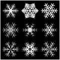 Christmas snowflake, frozen flake silhouette icon, symbol, design. Winter, crystal vector illustration isolated on the black backg