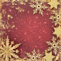 Christmas Snowflake and Star Background Border on Grunge Red Royalty Free Stock Photo