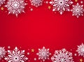 Christmas snowflakes background vector. Winter white snow  in red background. Royalty Free Stock Photo