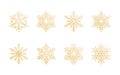 Christmas snowflakes collection isolated on white background. Cute gold gradient snow icons with intricate silhouette