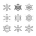 Christmas snowflakes collection isolated on white background. Cute hand drawn snow icons with intricate silhouette. Nice