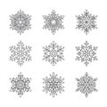 Christmas snowflakes collection isolated on white background. Cute hand drawn snow icons with intricate silhouette. Nice