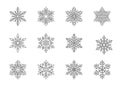 Christmas snowflakes collection isolated on white background. Cute hand drawn snow icons with intricate silhouette. Nice