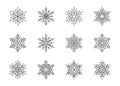 Christmas snowflakes collection isolated on white background. Cute hand drawn snow icons with intricate silhouette. Nice