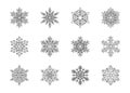 Christmas snowflakes collection isolated on white background. Cute hand drawn snow icons with intricate silhouette. Nice