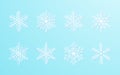 Christmas snowflakes collection white isolated on blue gradient background. Cute snow icons with intricate silhouette Royalty Free Stock Photo