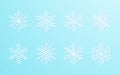 Christmas snowflakes collection white isolated on blue gradient background. Cute snow icons with intricate silhouette Royalty Free Stock Photo