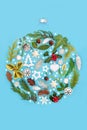 Christmas Snowflakes Flora Objects and Bauble Decoration Royalty Free Stock Photo