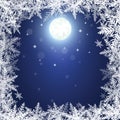 Christmas snowflakes and moon on dark blue background. Royalty Free Stock Photo