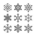 Christmas snowflakes set. Winter collection of black line snow symbols for New Year banners, cards, paper design. Vector Royalty Free Stock Photo