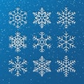 Christmas snowflakes set. Winter collection of white snow symbols for New Year banners, cards, paper design. Vector Royalty Free Stock Photo