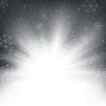 Christmas snowflakes and snows with sunburst in blue background illustration vector Royalty Free Stock Photo