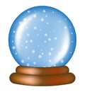 Christmas snowglobe cartoon design, icon, symbol for card. Winter transparent glass ball with the falling snow. Royalty Free Stock Photo