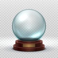 Christmas snowglobe. Crystal glass empty ball. Magic xmas holiday snow ball vector mockup isolated